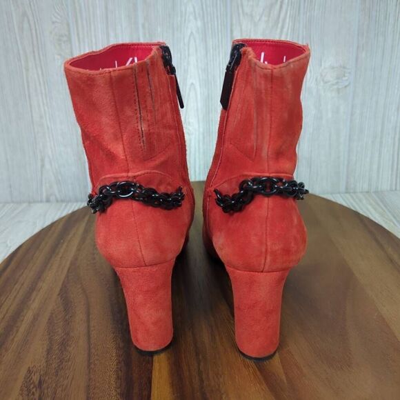 Calvin Klein Womens 8 Owena Suede Ankle Boots Red Chain Detail Zips High Heel - Picture 5 of 11